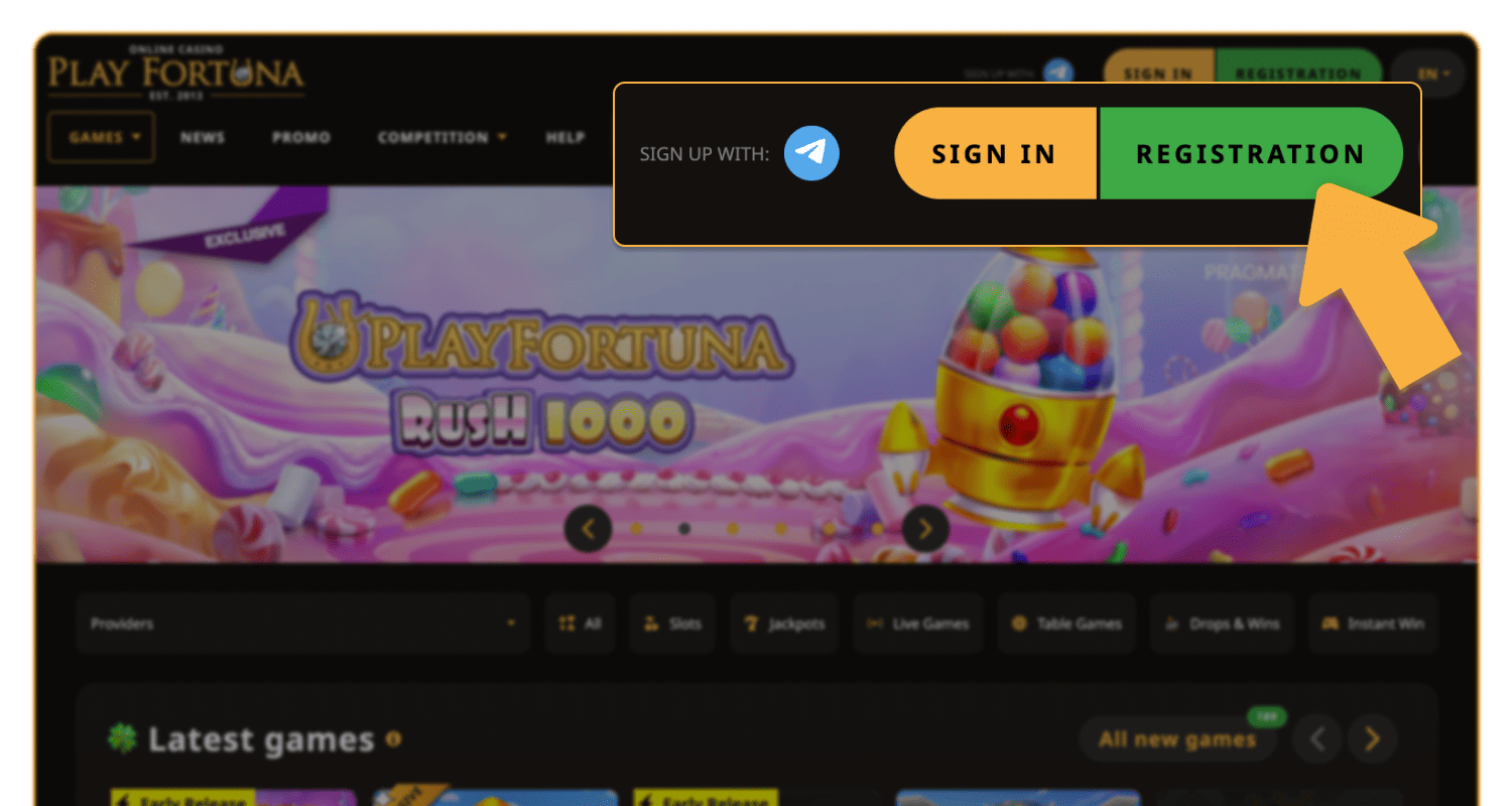 Otvorite zvaničnu veb stranicu Play Fortuna u Srbiji i kliknite na dugme za registraciju