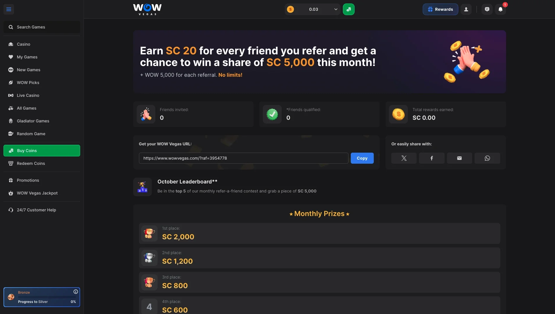 WOW Vegas referral page WOW Vegas referral page