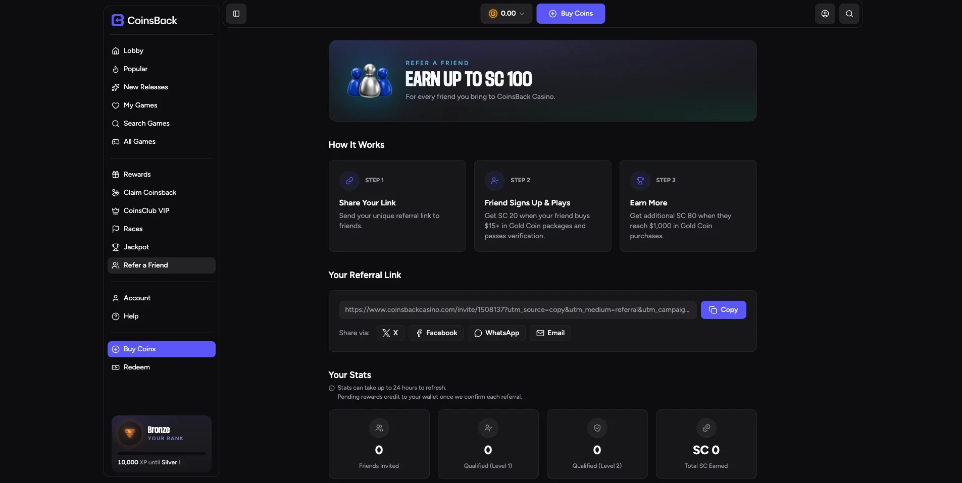 CoinsBack referral page CoinsBack referral page