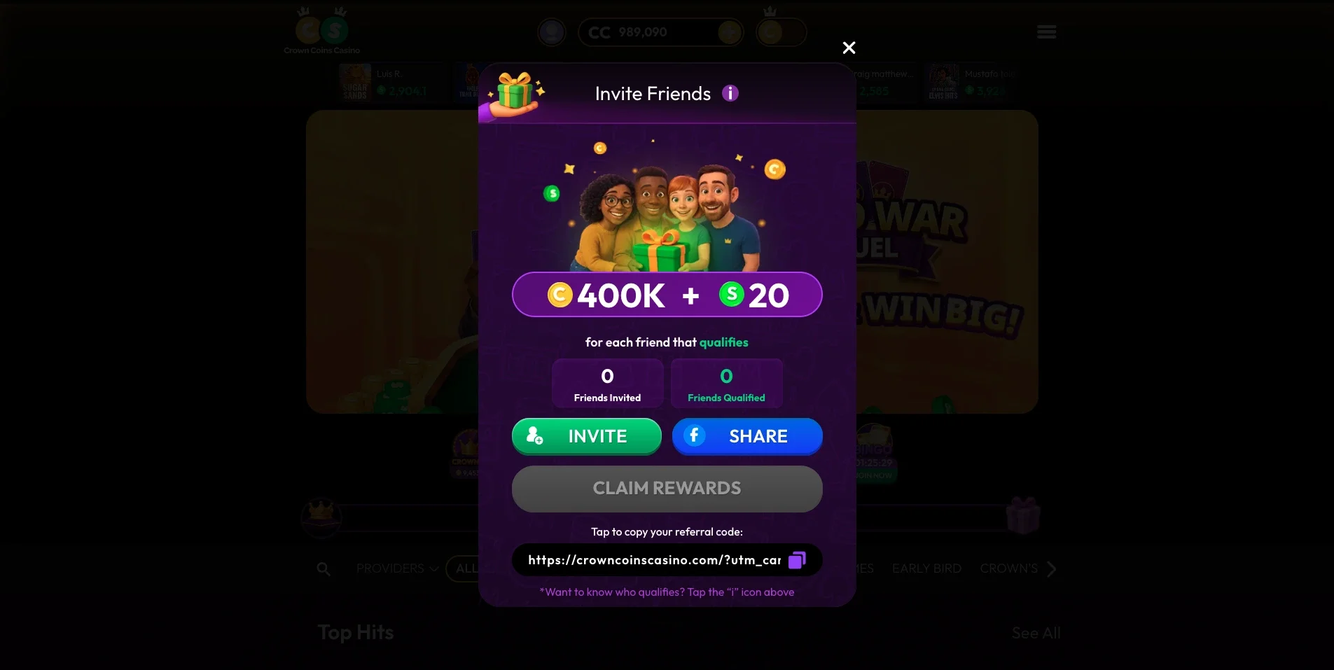 Crown Coins Invite Friends Page Crown Coins Invite Friends Page