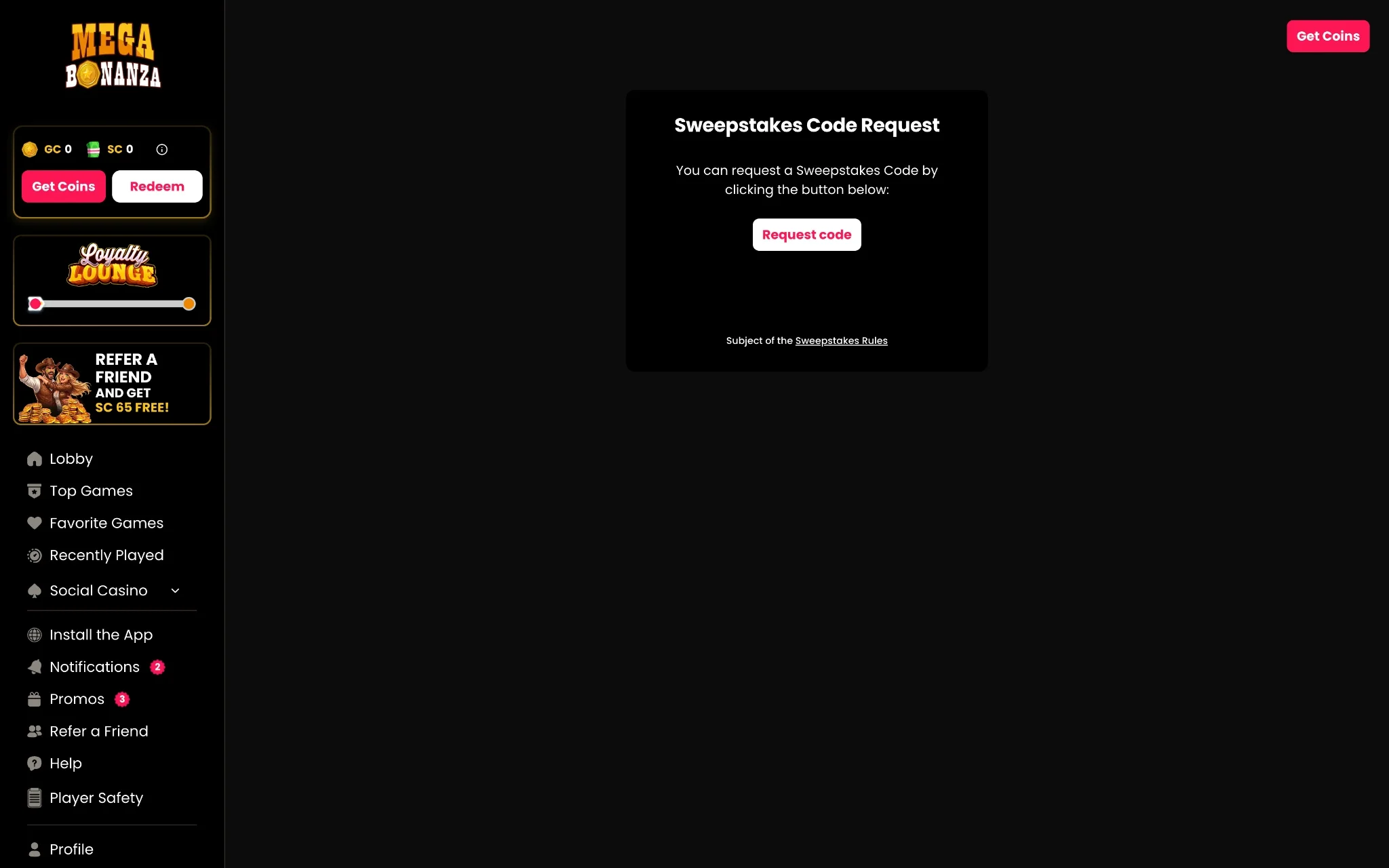 Mega Bonanza postal code