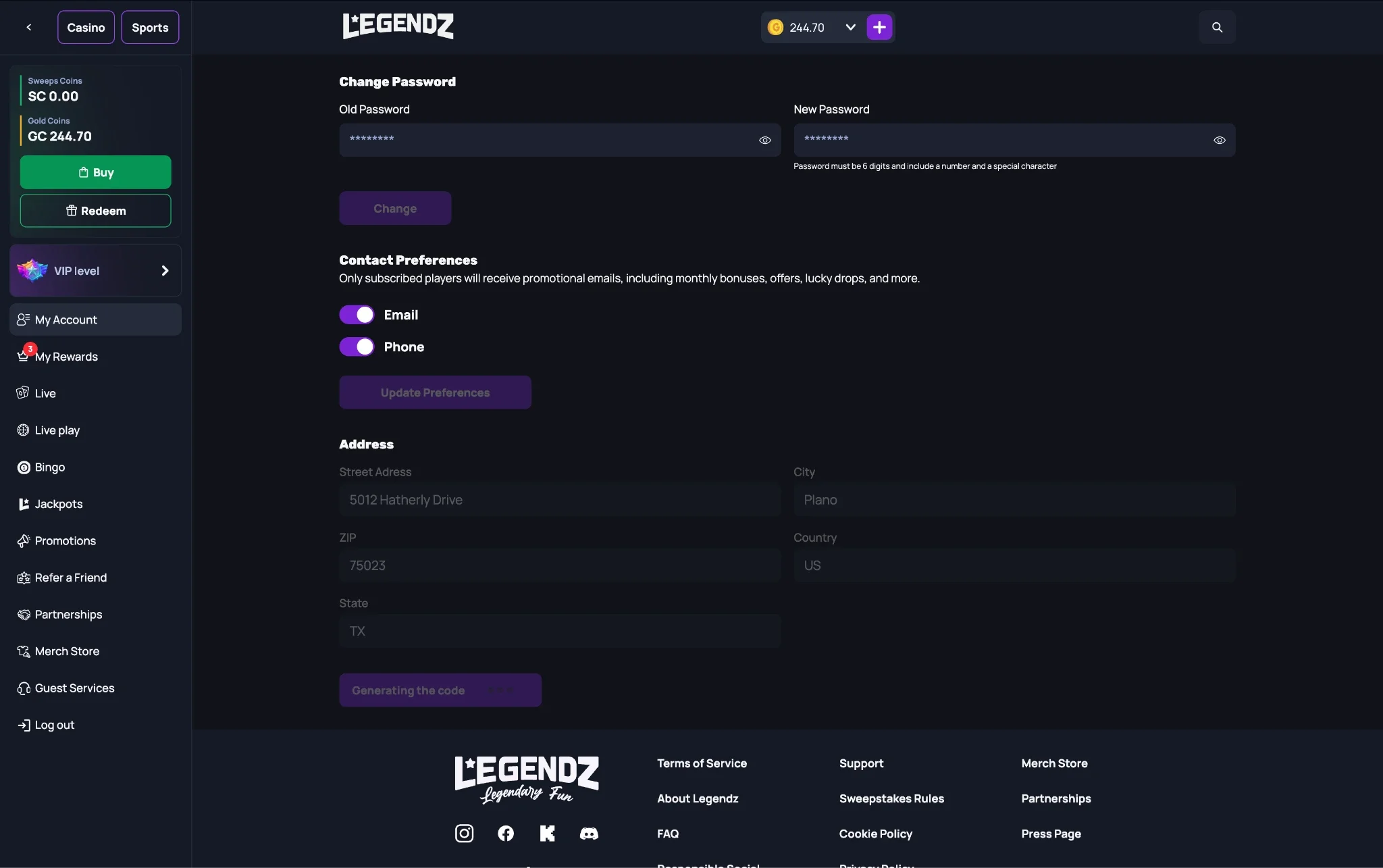 Legendz code generator