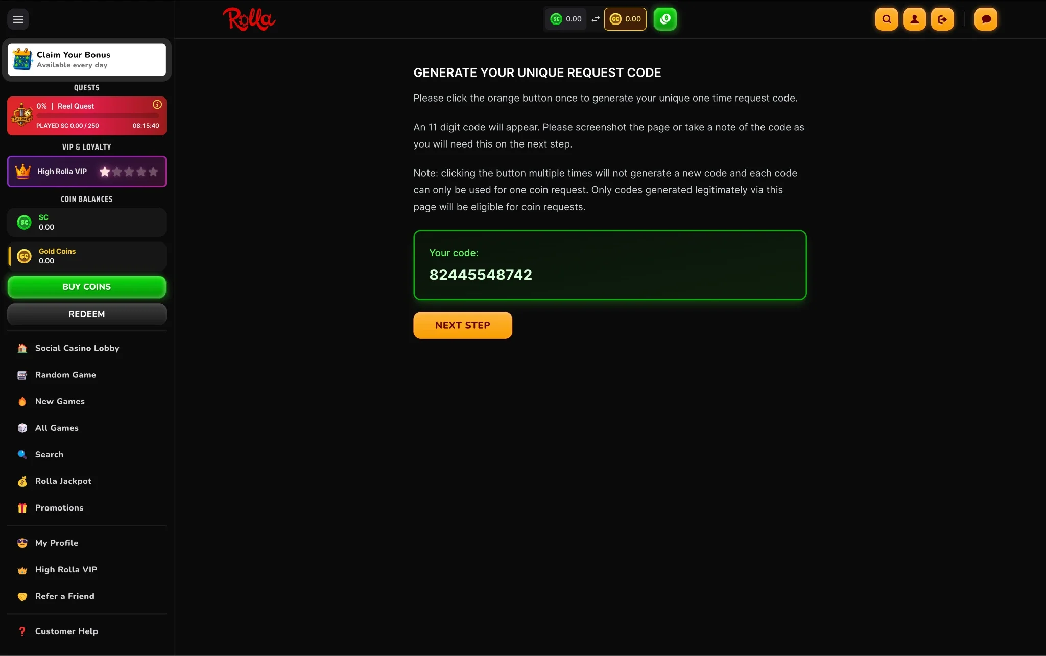 Rolla Request Code