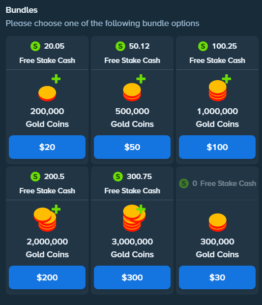 Stake.us Gold Coin packages with free Stake Cash included