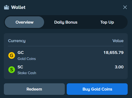 Stake.us wallet showing Gold Coin and Stake Cash balances with the Buy Gold Coins button