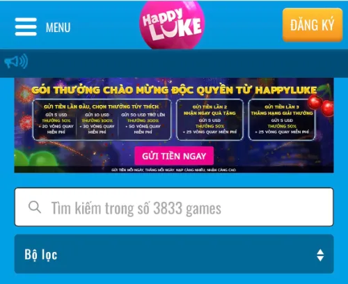 click đăng ký HappyLuke