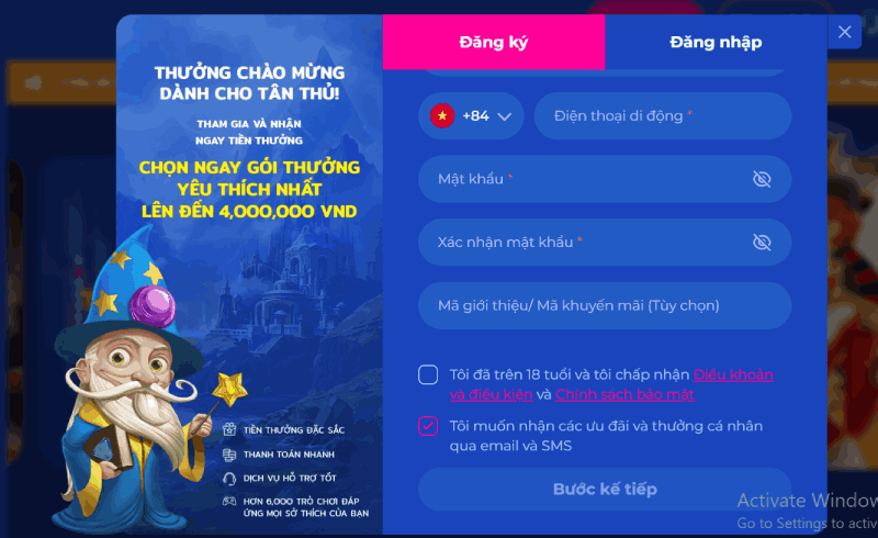 điền thông tin đăng ký HappyLuke